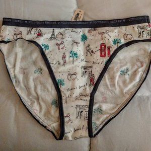VICTORIA'S SECRET NWT  WHITE "PARIS"  PRINT COTTON HIGH LEG BRIEF - SIZE SMALL